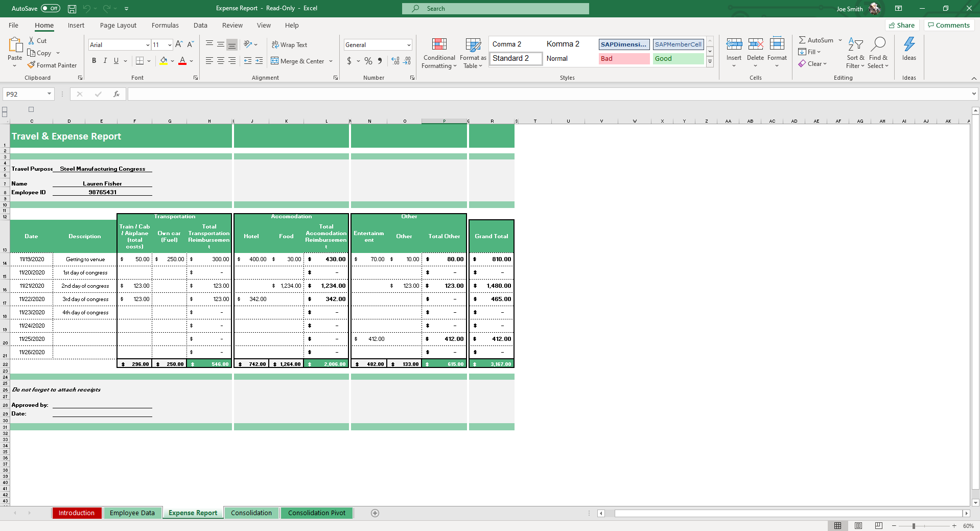 Expense Report Excel and Google Sheets Template - Simple Sheets Pertaining To Expense Report Spreadsheet Template Excel