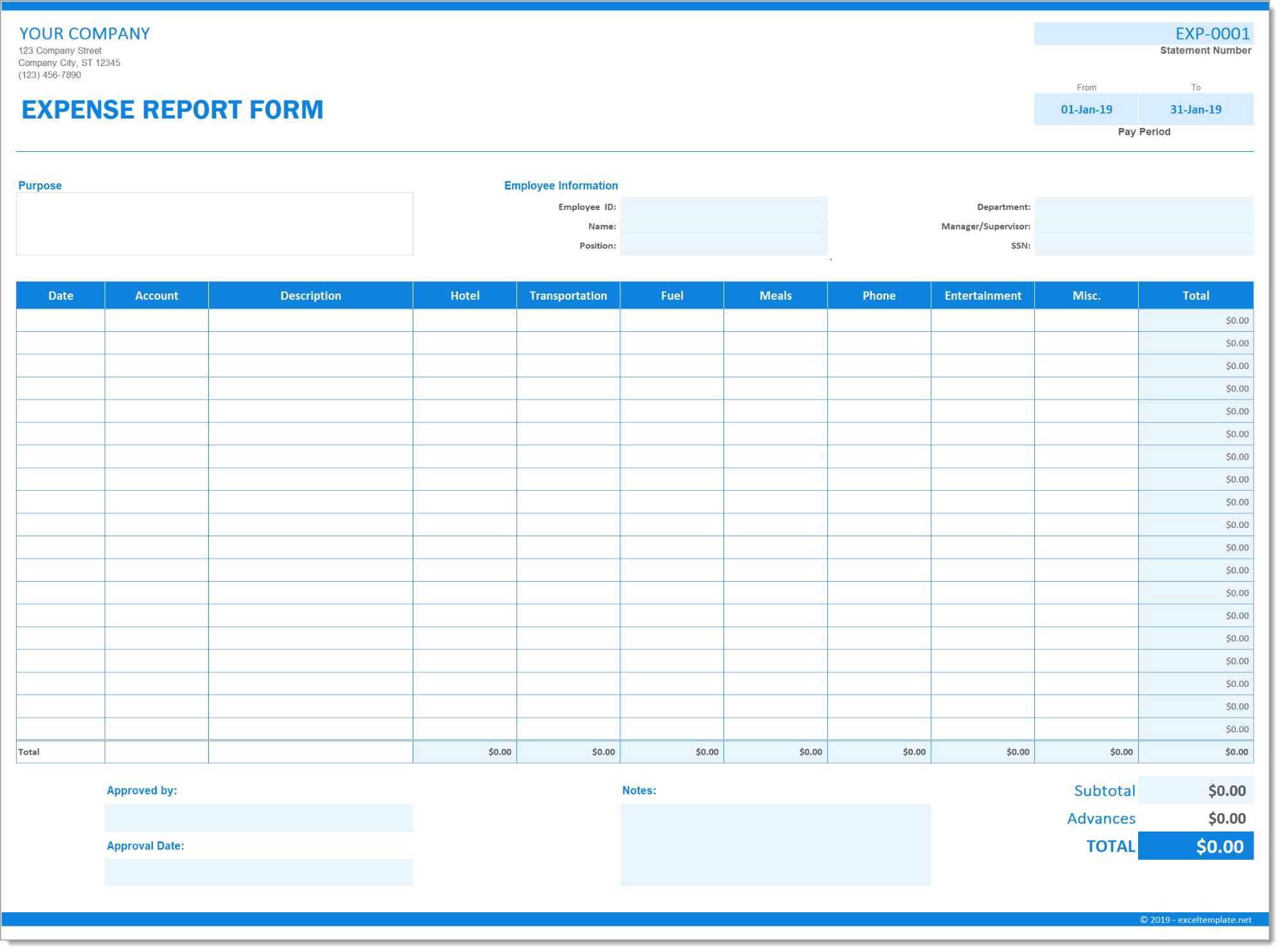 Expense Report Form » The Spreadsheet Page
