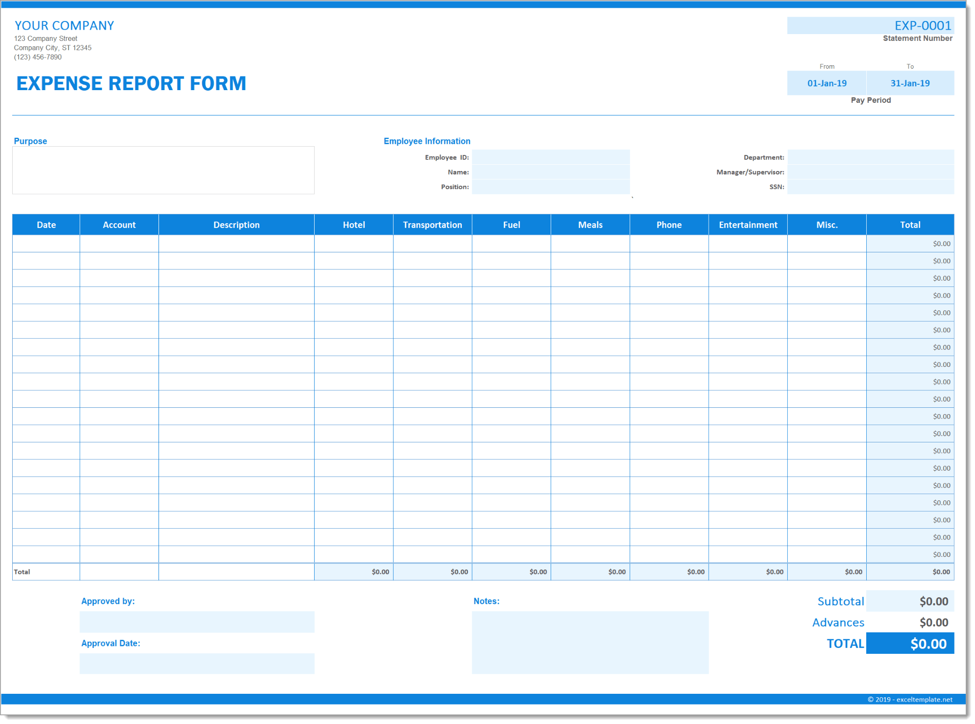 Expense Report Form » The Spreadsheet Page In Expense Report Spreadsheet Template Excel