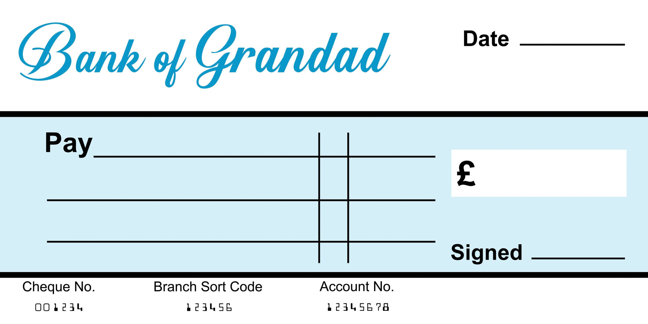 EXTRA Large Giant BLANK Cheque Bank of Grandad Check Fun Joke Gift Present  Re Usable ANY logo can be added Pertaining To Large Blank Cheque Template