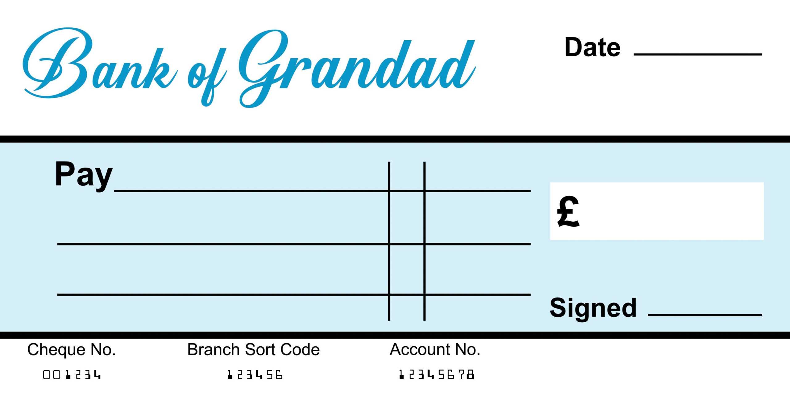 EXTRA Large Giant BLANK Cheque Bank Of Grandad Check Fun Joke Gift Present  Re Usable ANY Logo Can Be Added Pertaining To Large Blank Cheque Template