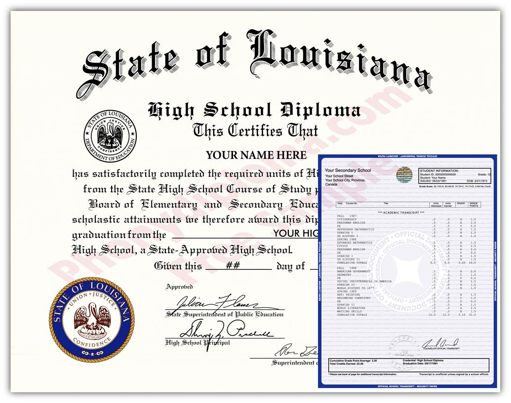 Fake Diplomas and Transcripts From Louisiana - PhonyDiploma