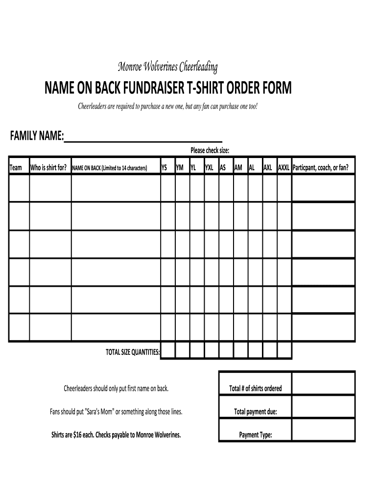 Fan Shirt Order Form: Fill Out & Sign Online  DocHub Pertaining To Blank Fundraiser Order Form Template