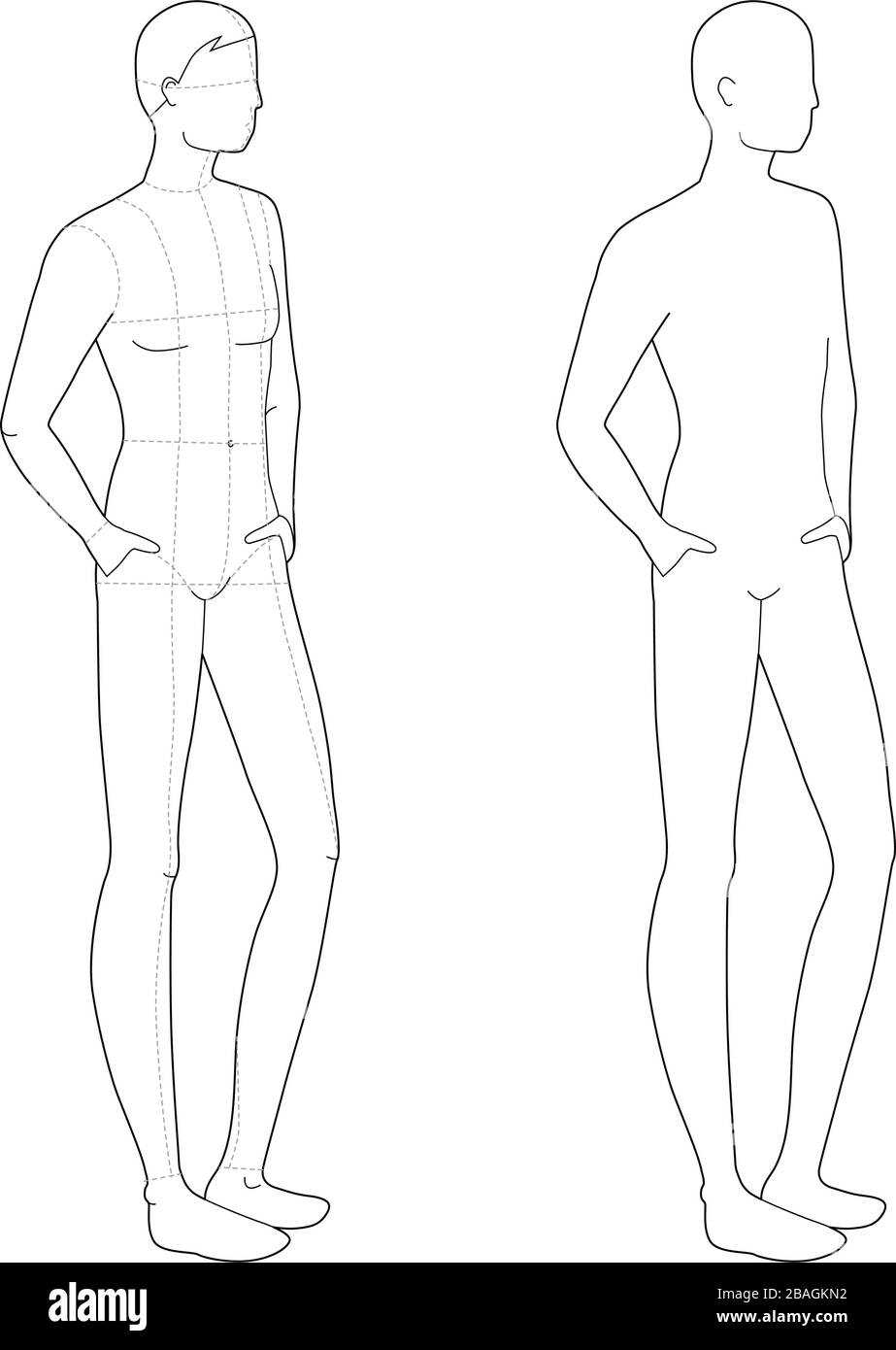 Fashion template of relaxing stand men. 10 head size for technical