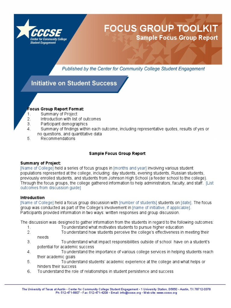 FG Toolkit Sample Focus Group Report  PDF  Focus Group  College With Regard To Focus Group Discussion Report Template