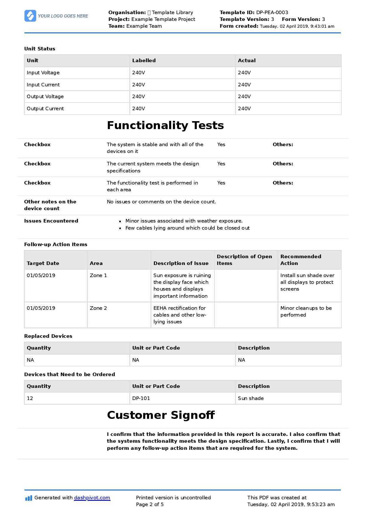 Field Service Report template (Better format than word, excel, PDF) In Equipment Fault Report Template