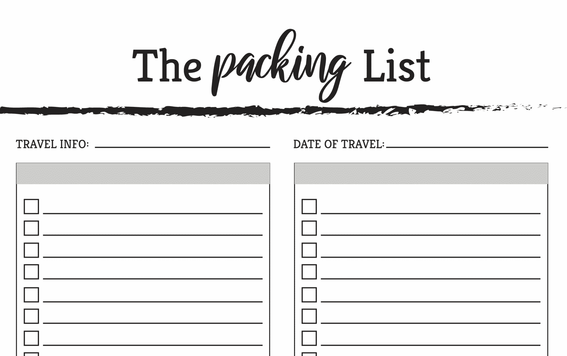 Fill In The Blank Printable Travel Packing List – Checkboxes And  With Blank Packing List Template