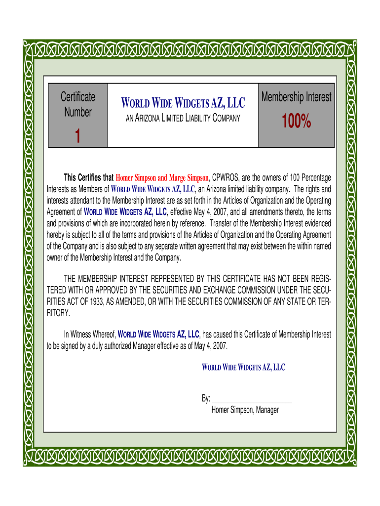 fillable llc membership certificate: Fill out & sign online  DocHub In Llc Membership Certificate Template Word