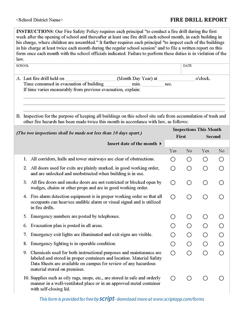 Fire Drill Report - Script With Fire Evacuation Drill Report Template