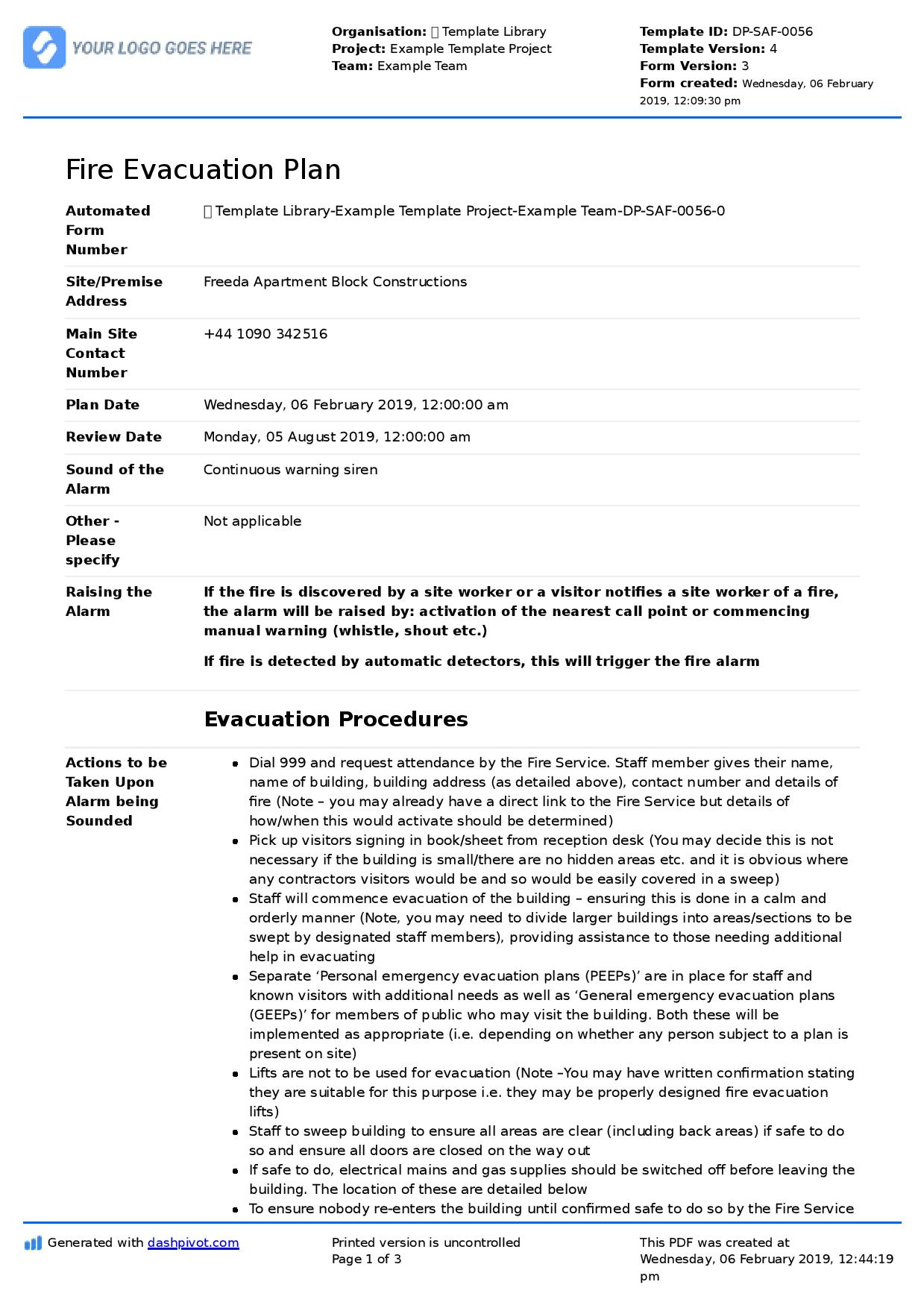 Fire Evacuation Plan template - Free and customisable template Inside Fire Evacuation Drill Report Template