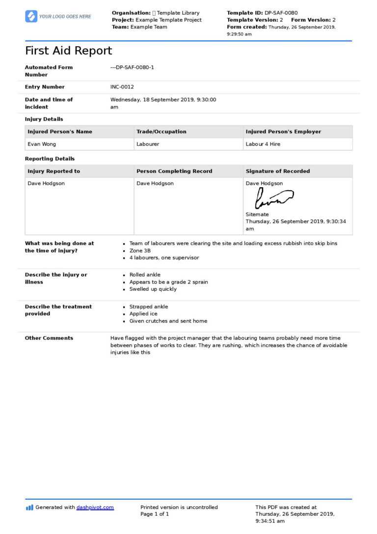 First Aid Report Form Template (Free To Use, Better Than PDF) Inside ...
