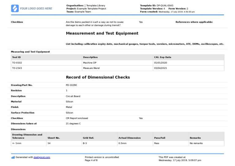 First Article Inspection Form Template Free & Editable Report Intended