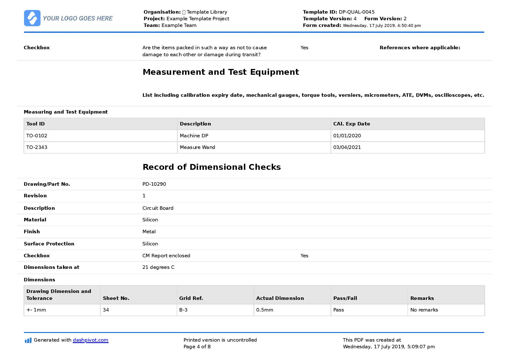 First Article Inspection Form template: Free & editable report  Intended For Machine Shop Inspection Report Template