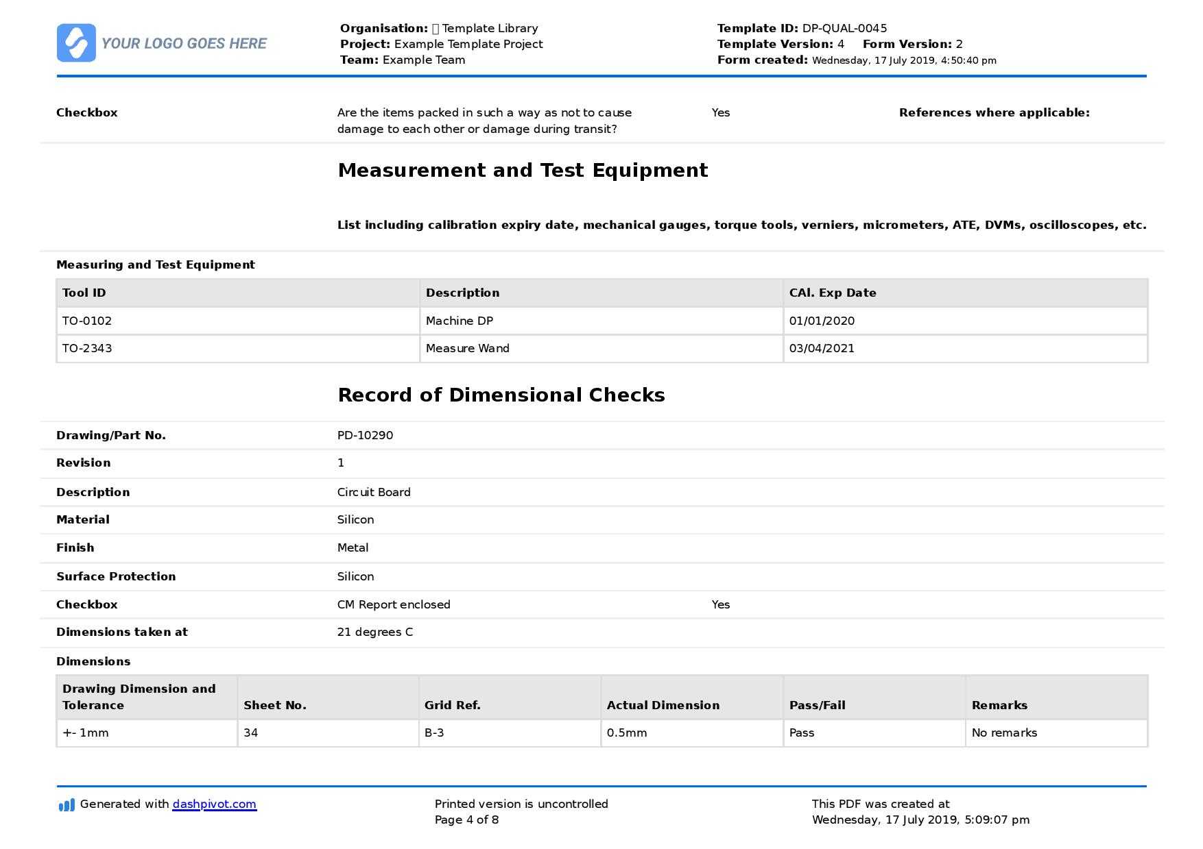 First Article Inspection Form Template: Free & Editable Report  Intended For Machine Shop Inspection Report Template