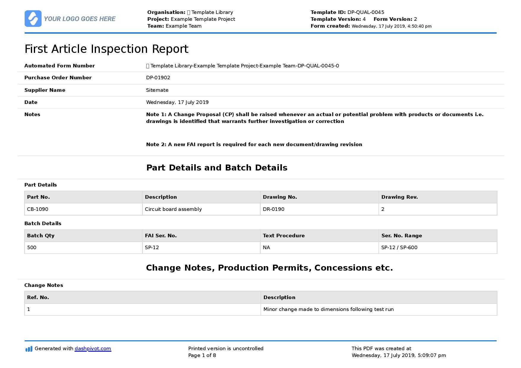 First Article Inspection Form template: Free & editable report Pertaining To Part Inspection Report Template First Article Inspection Form template: Free & editable report Pertaining To Part Inspection Report Template