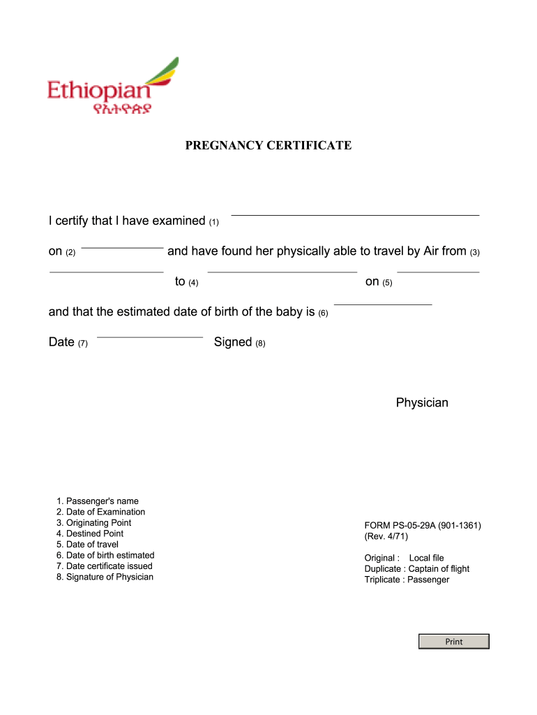 Fit To Fly Certificate Pregnancy Format: Fill Out & Sign Online  Pertaining To Fit To Fly Certificate Template