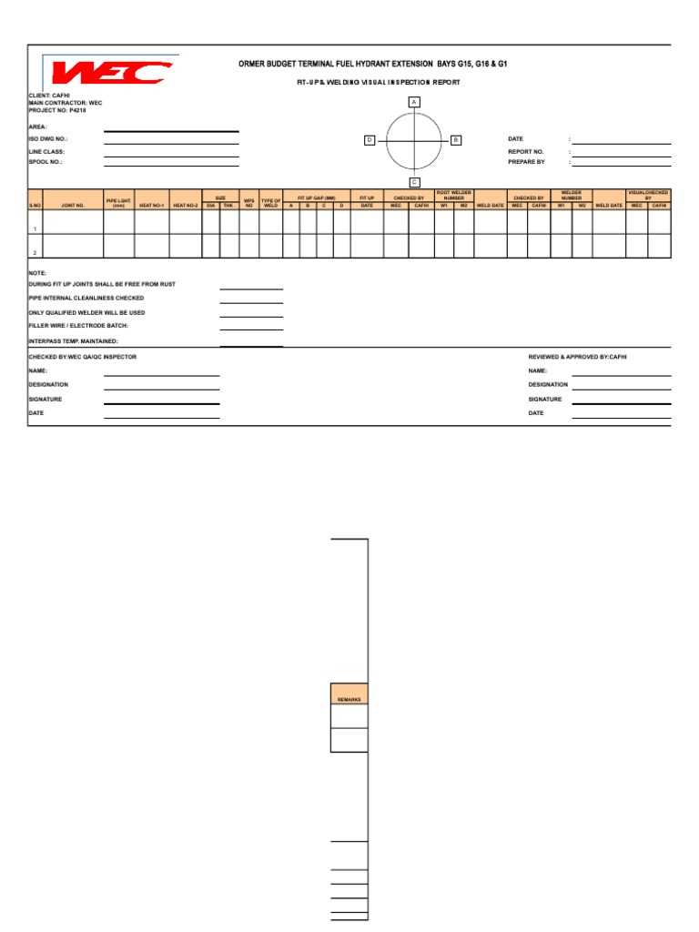 Fit Up Welding Visual Inspection Report  PDF  Plastic  Welding In Welding Inspection Report Template