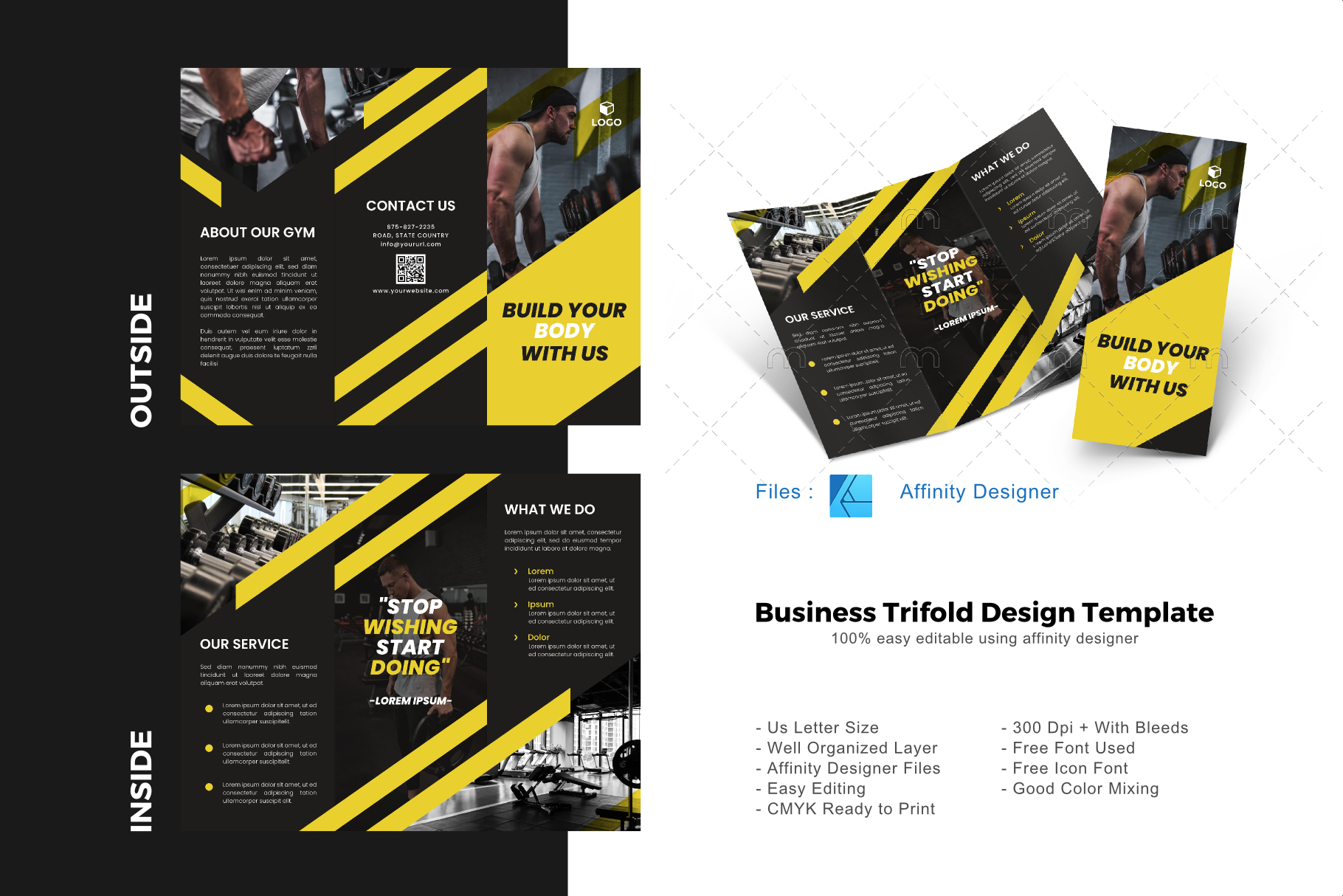 Fitness Trifold Brochure Template For Letter Size Brochure Template