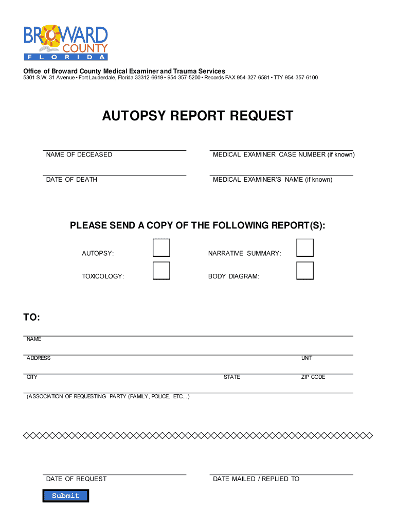 Fl Autopsy Request – Fill Online, Printable, Fillable, Blank  Regarding Autopsy Report Template