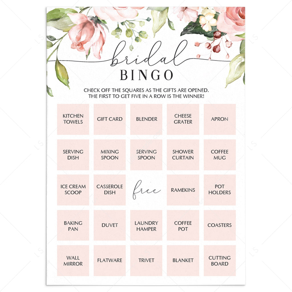 Floral Bridal Bingo Cards Prefilled, Blank and Template – LittleSizzle Inside Blank Bridal Shower Bingo Template