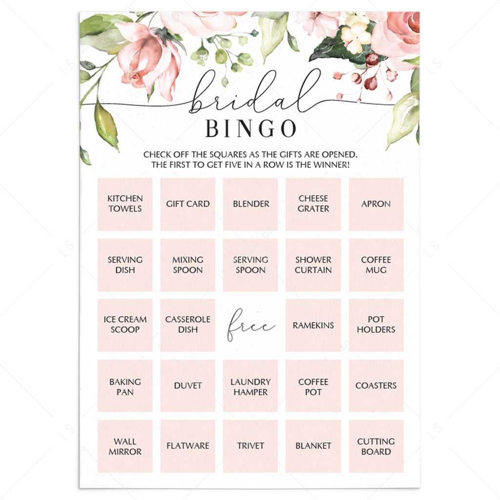 Floral Bridal Bingo Cards Prefilled, Blank and Template – LittleSizzle Inside Blank Bridal Shower Bingo Template