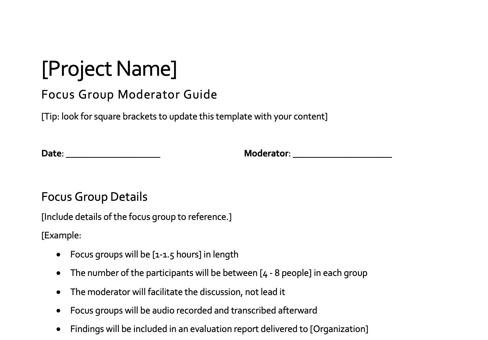 Focus Group Moderation Guide Template — Eval Academy For Focus Group Discussion Report Template