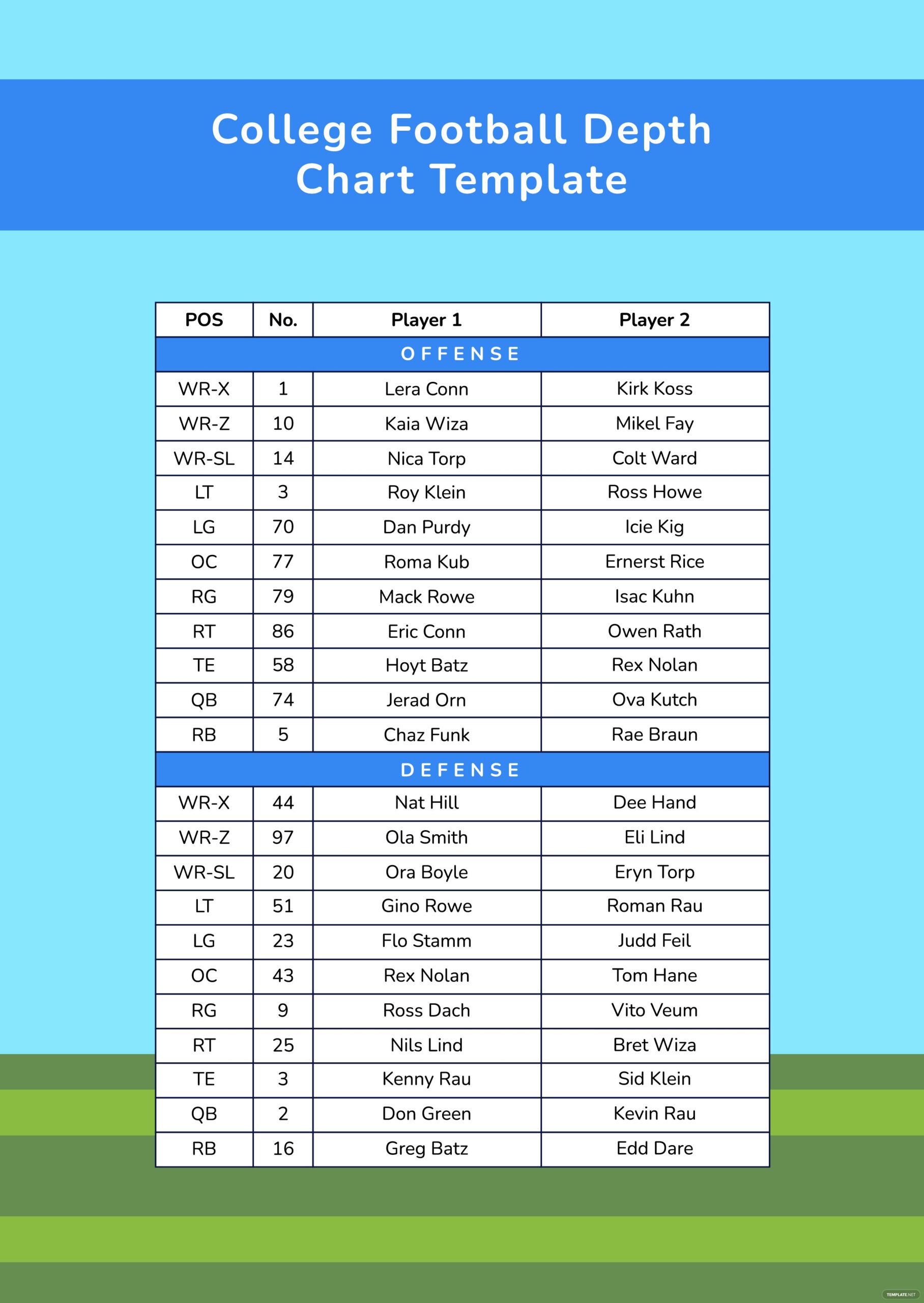 Football Depth Charts Templates - Design, Free, Download  Intended For Blank Football Depth Chart Template