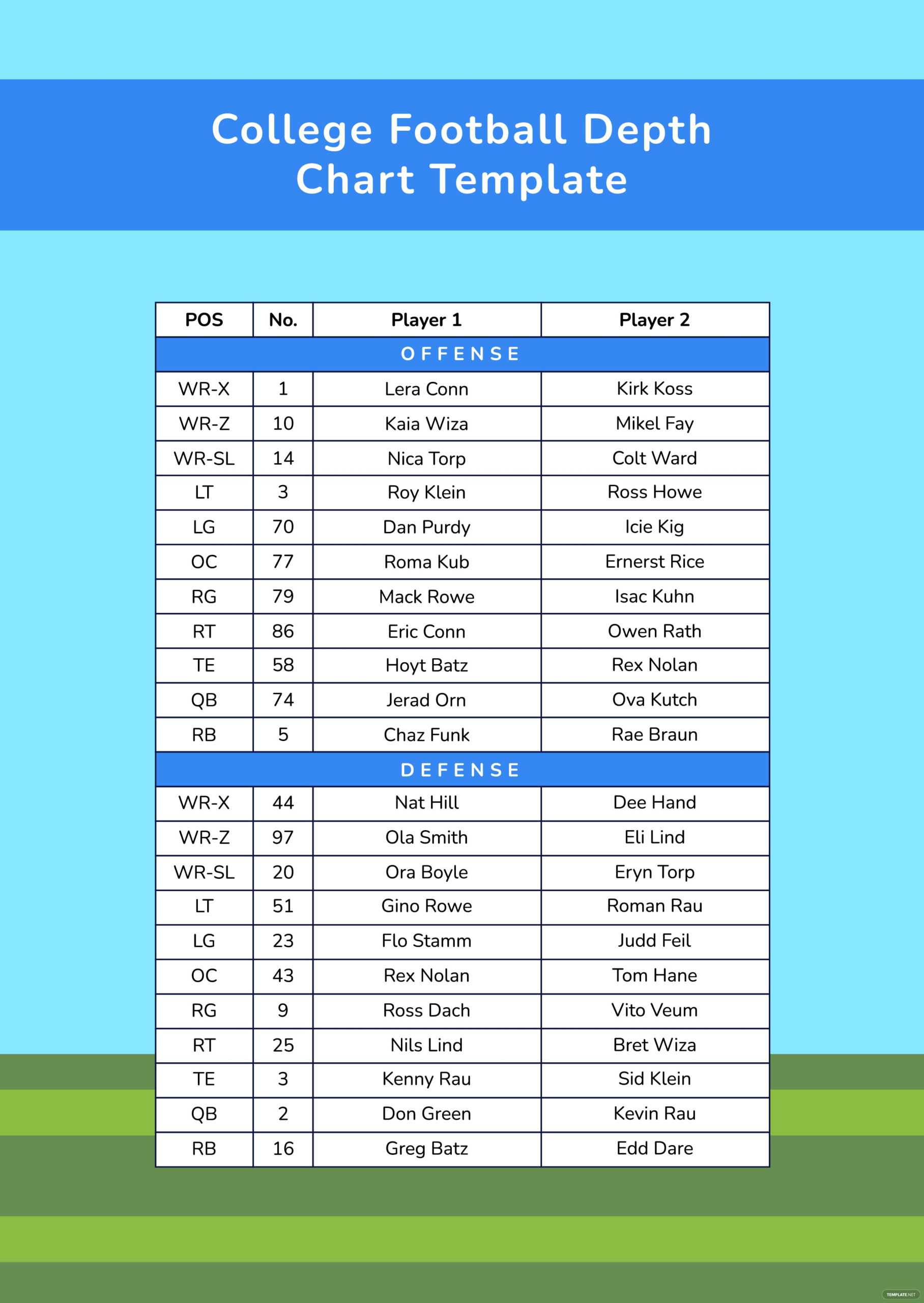 Football Depth Charts Templates - Design, Free, Download  Intended For Blank Football Depth Chart Template