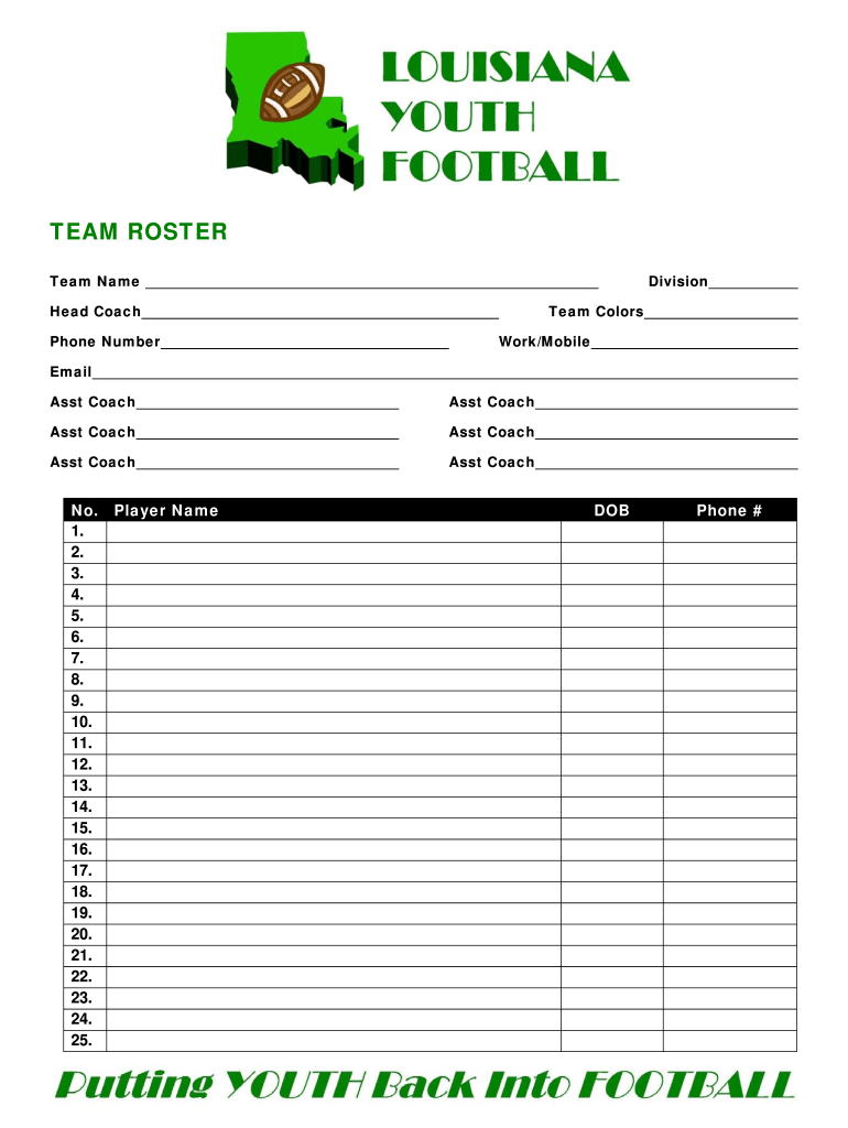 Football Roster Template – Fill Online, Printable, Fillable, Blank  Pertaining To Blank Football Depth Chart Template