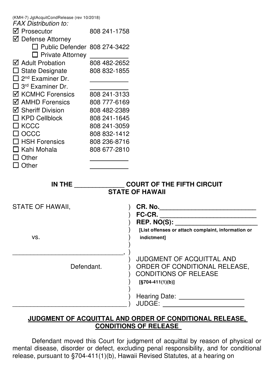 Form KMH-10 Download Printable PDF or Fill Online Judgment of  Inside Acquittal Report Template