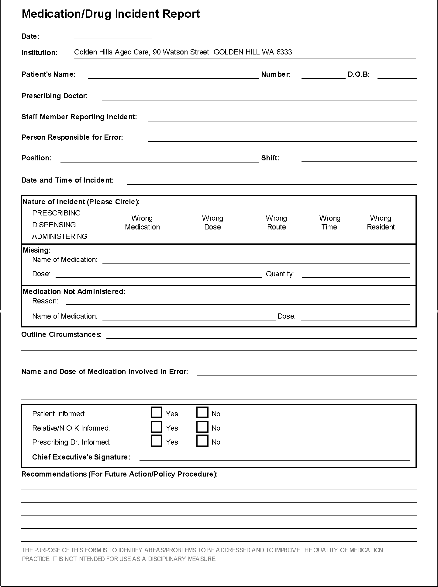 Form Templates - Corum Support Intended For Medication Incident Report Form Template