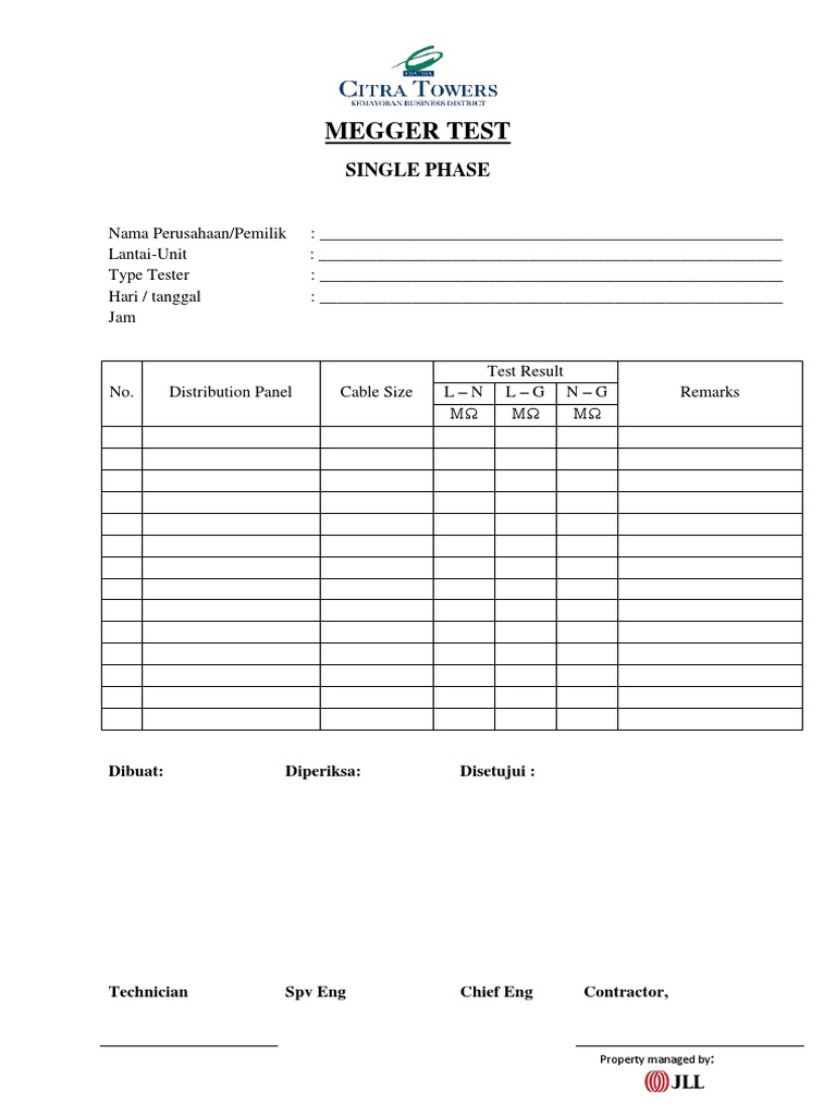 Form Test Megger Single Phase Rev.10  PDF