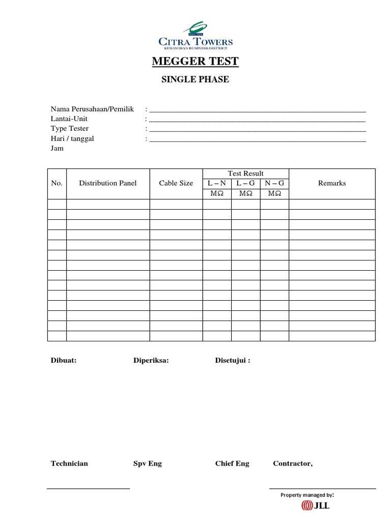 Form Test Megger Single Phase Rev