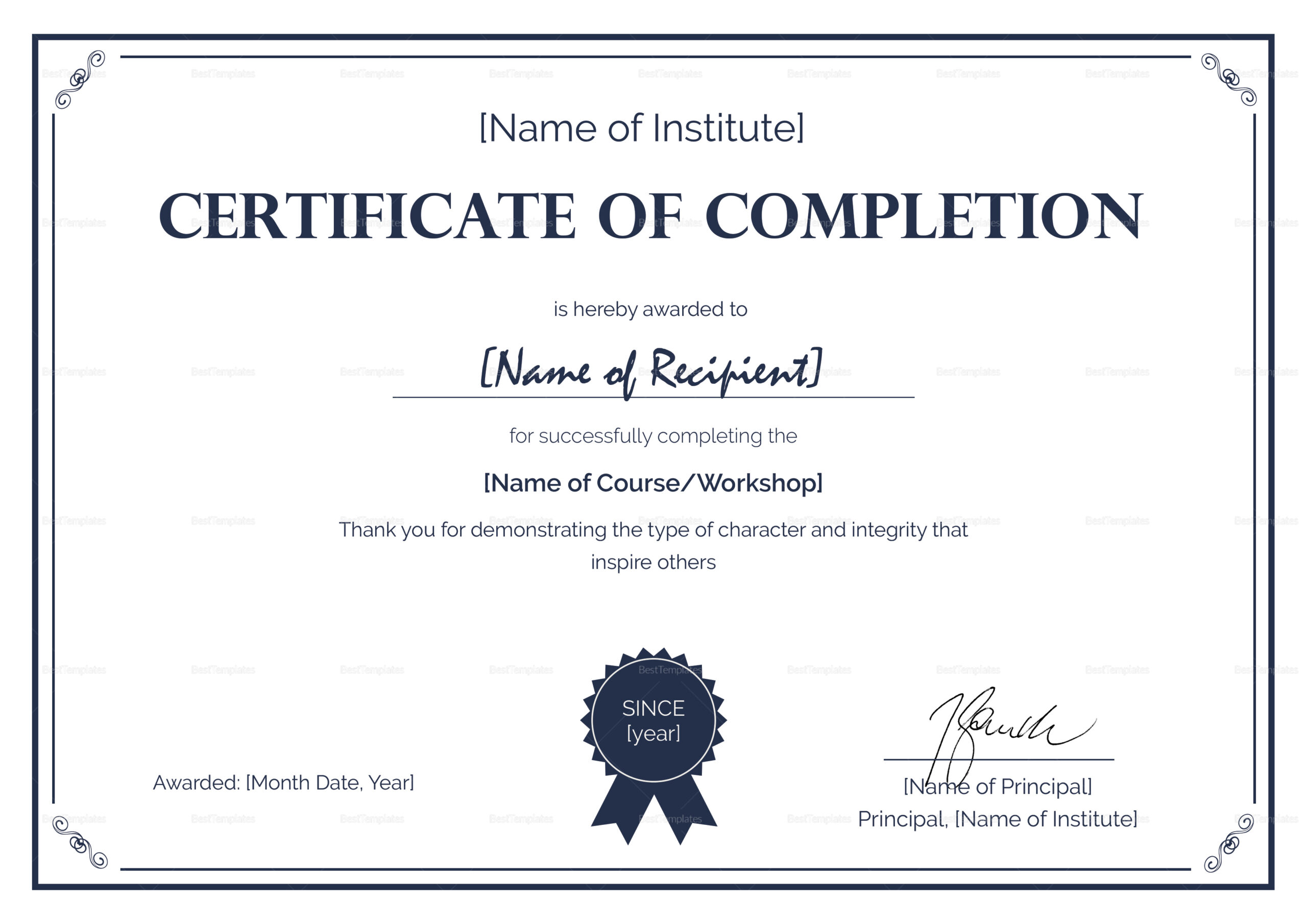 Formal Completion Certificate Design Template in PSD, Word Pertaining To Certificate Of Completion Template Word