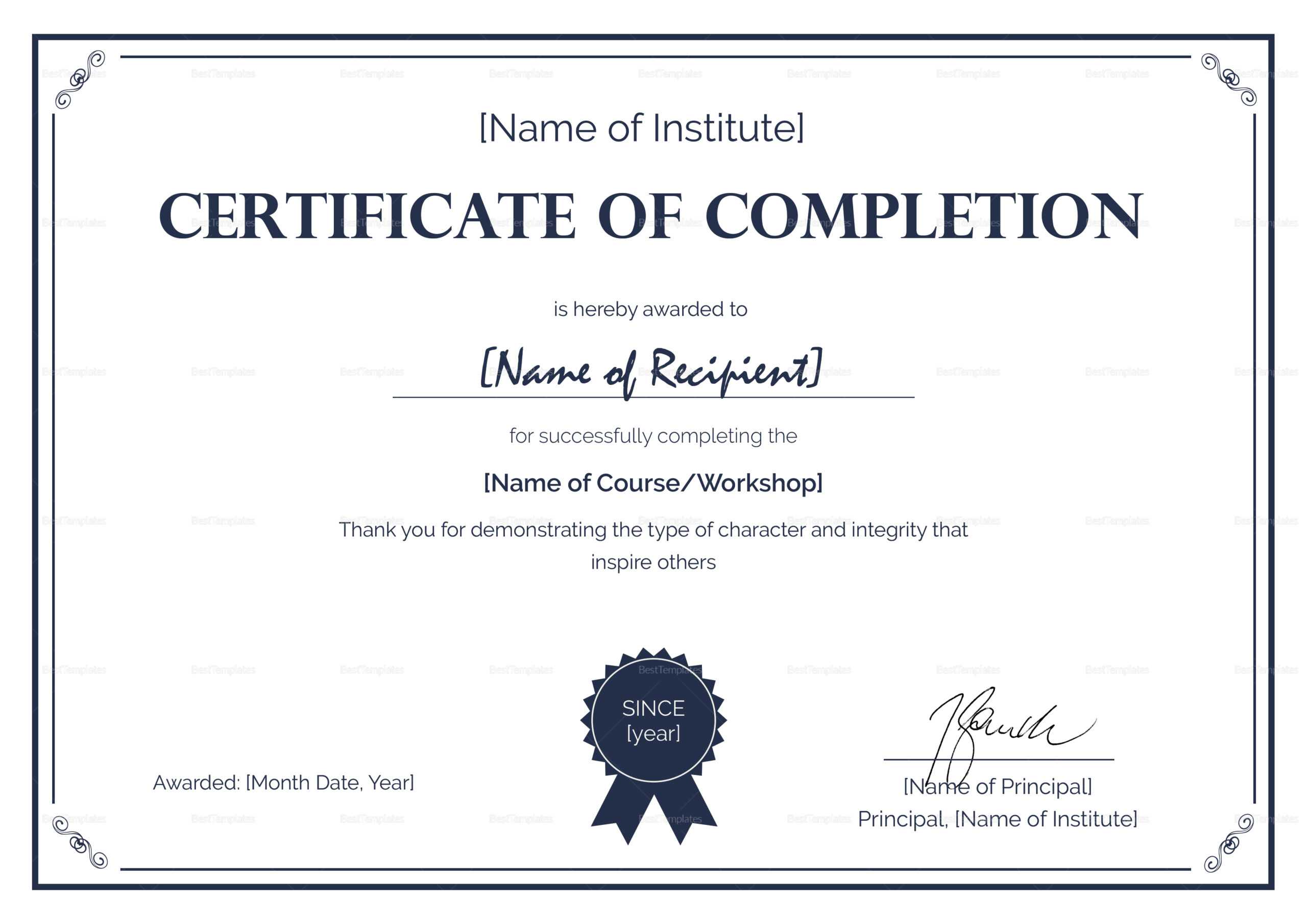 Formal Completion Certificate Design Template In PSD, Word Pertaining To Certificate Of Completion Template Word