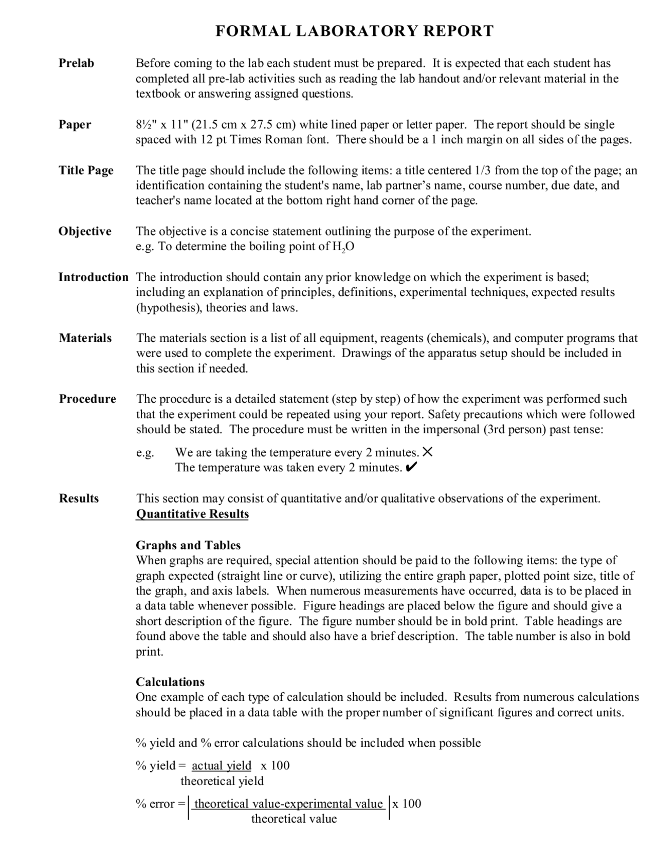 Formal lab report example  Study Guides, Projects, Research  Throughout Chemistry Lab Report Template