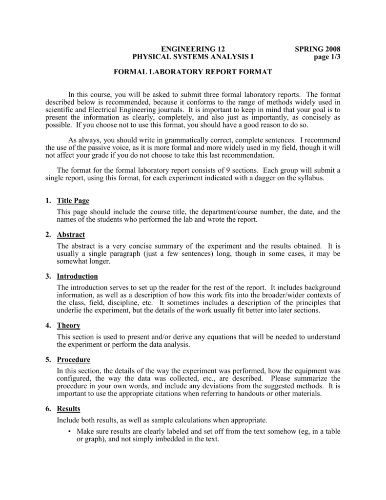 Formal Laboratory Report format Intended For Engineering Lab Report Template