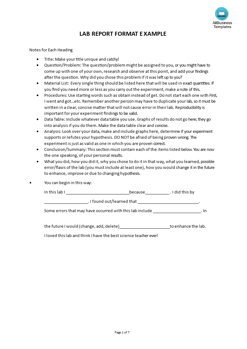 Formal Science Lab Report Template  Templates at  Throughout Formal Lab Report Template