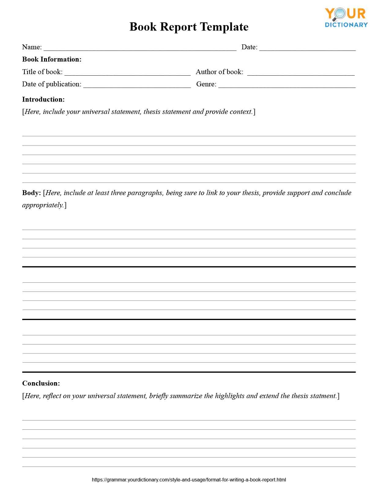 Format for Writing a Book Report Inside Book Report Template Middle School