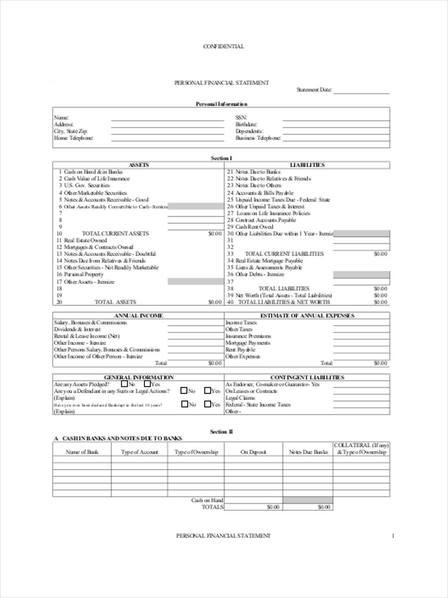 FREE 10+ Financial Statement Forms in PDF  Ms Word  Excel Regarding Blank Personal Financial Statement Template