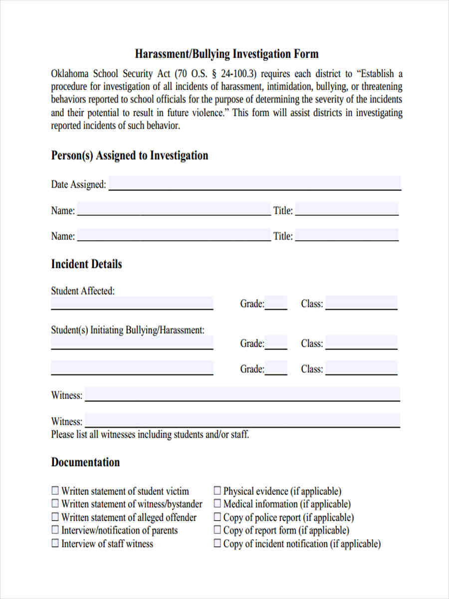 FREE 10+ Harassment Complaint Forms in PDF  Ms Word For Sexual Harassment Investigation Report Template
