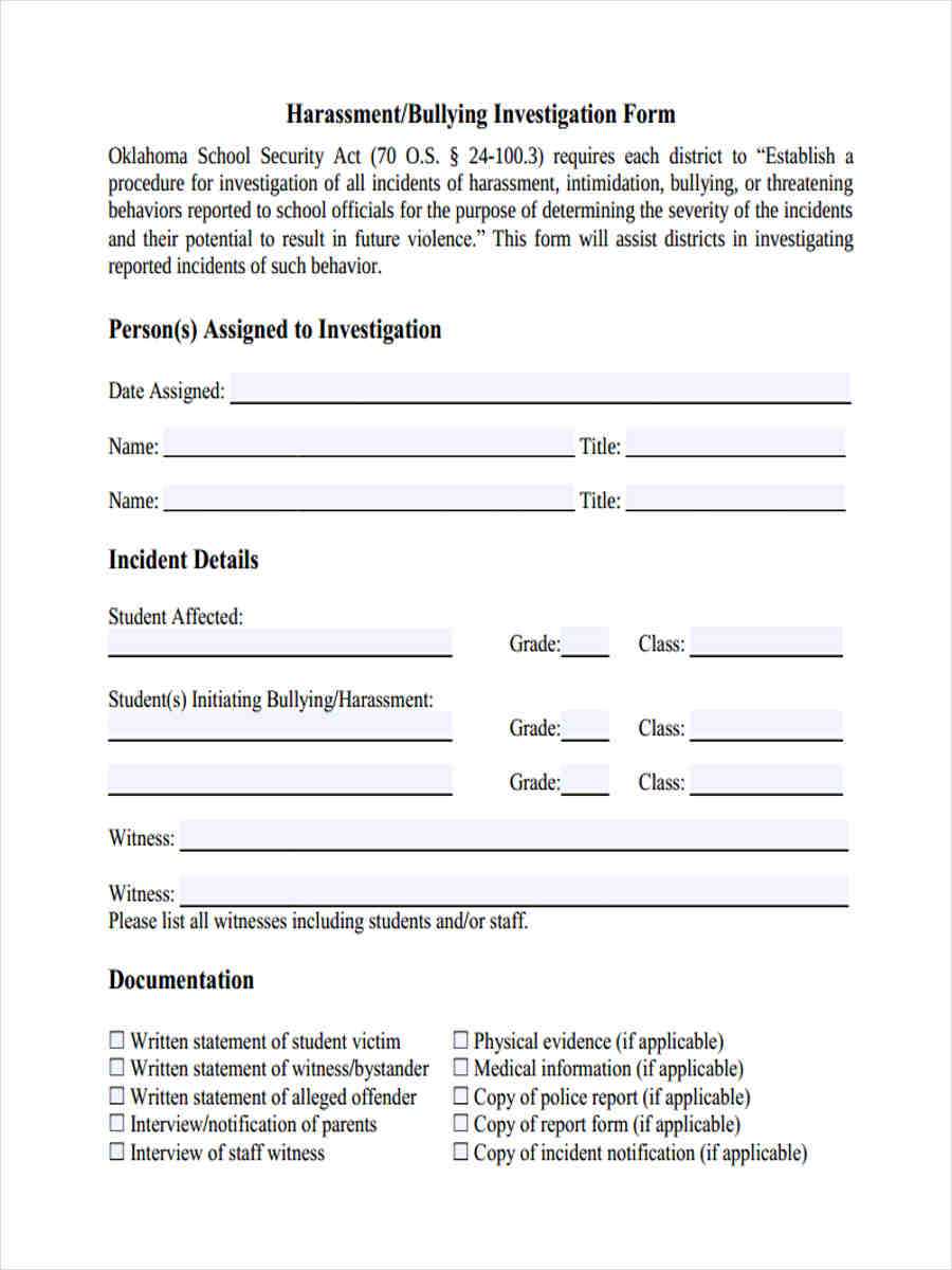 FREE 10+ Harassment Complaint Forms In PDF  Ms Word For Sexual Harassment Investigation Report Template