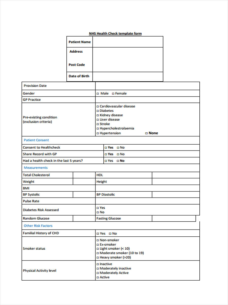 FREE 10+ Health Check Forms in PDF  Ms Word With Health Check Report Template