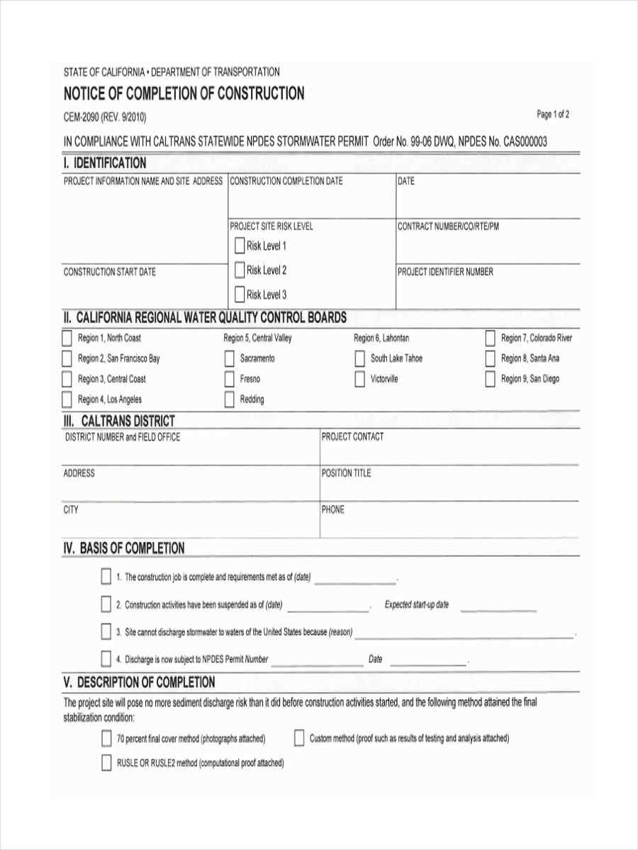 FREE 10+ Notice of Completion Forms in MS Word  PDF For Construction Certificate Of Completion Template