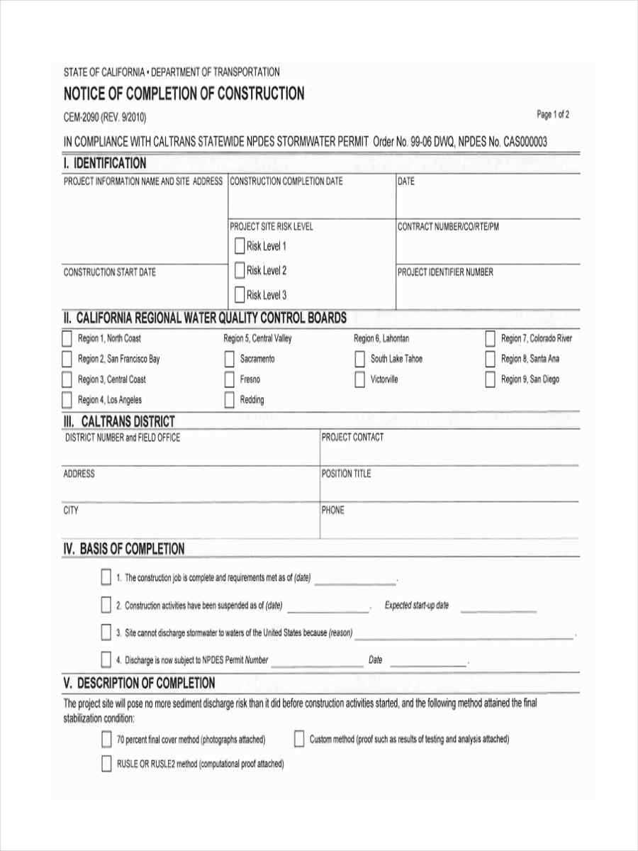 FREE 10+ Notice Of Completion Forms In MS Word  PDF For Construction Certificate Of Completion Template