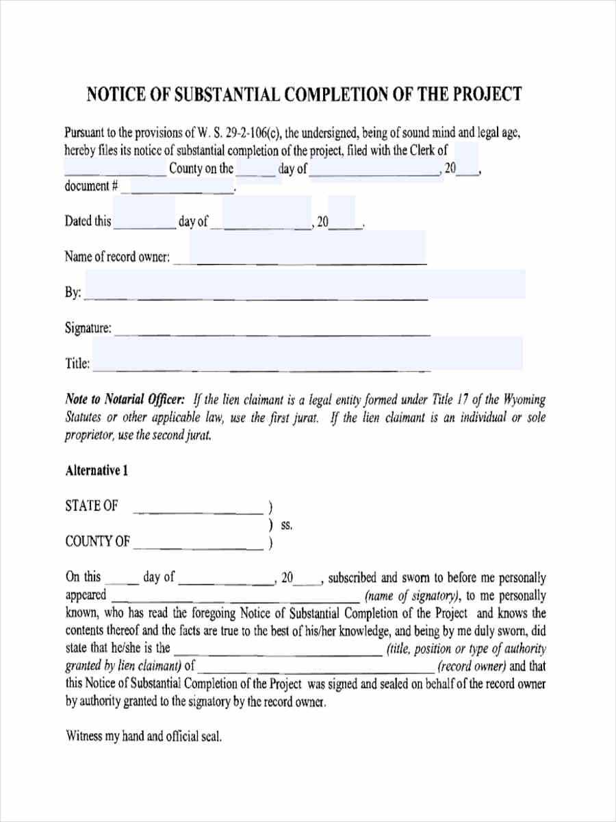 FREE 10+ Notice Of Completion Forms In MS Word  PDF Within Certificate Of Substantial Completion Template