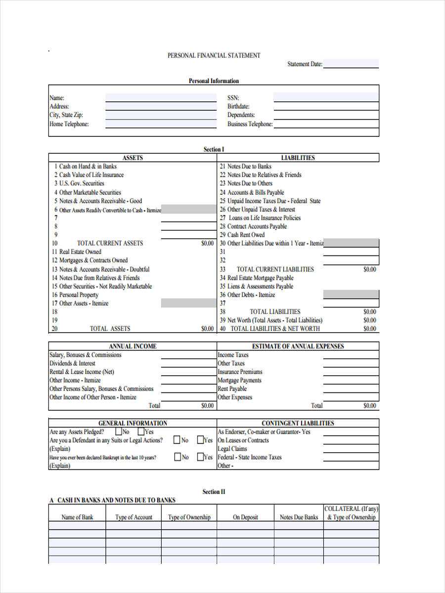 FREE 10+ Personal Financial Statement Forms In PDF  Ms Word  Excel Throughout Blank Personal Financial Statement Template