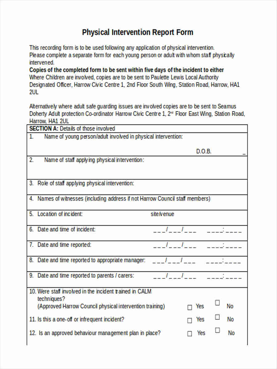 FREE 10+ Physical Report Forms In PDF  Ms Word For Intervention Report Template