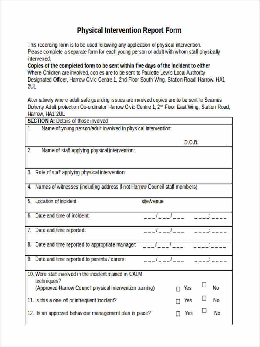 FREE 10+ Physical Report Forms in PDF  Ms Word For Intervention Report Template