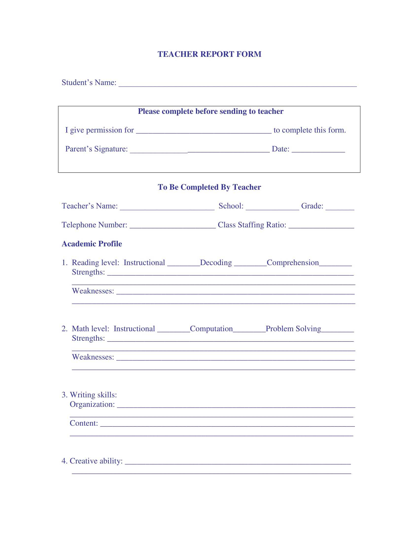 FREE 10+ Teacher Report Forms In PDF Regarding Pupil Report Template